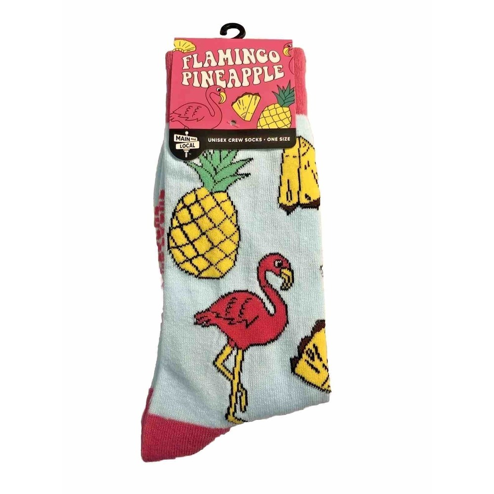 Main & Local Flamingo pineapple Unisex Novelty Crew Socks One Size NWT